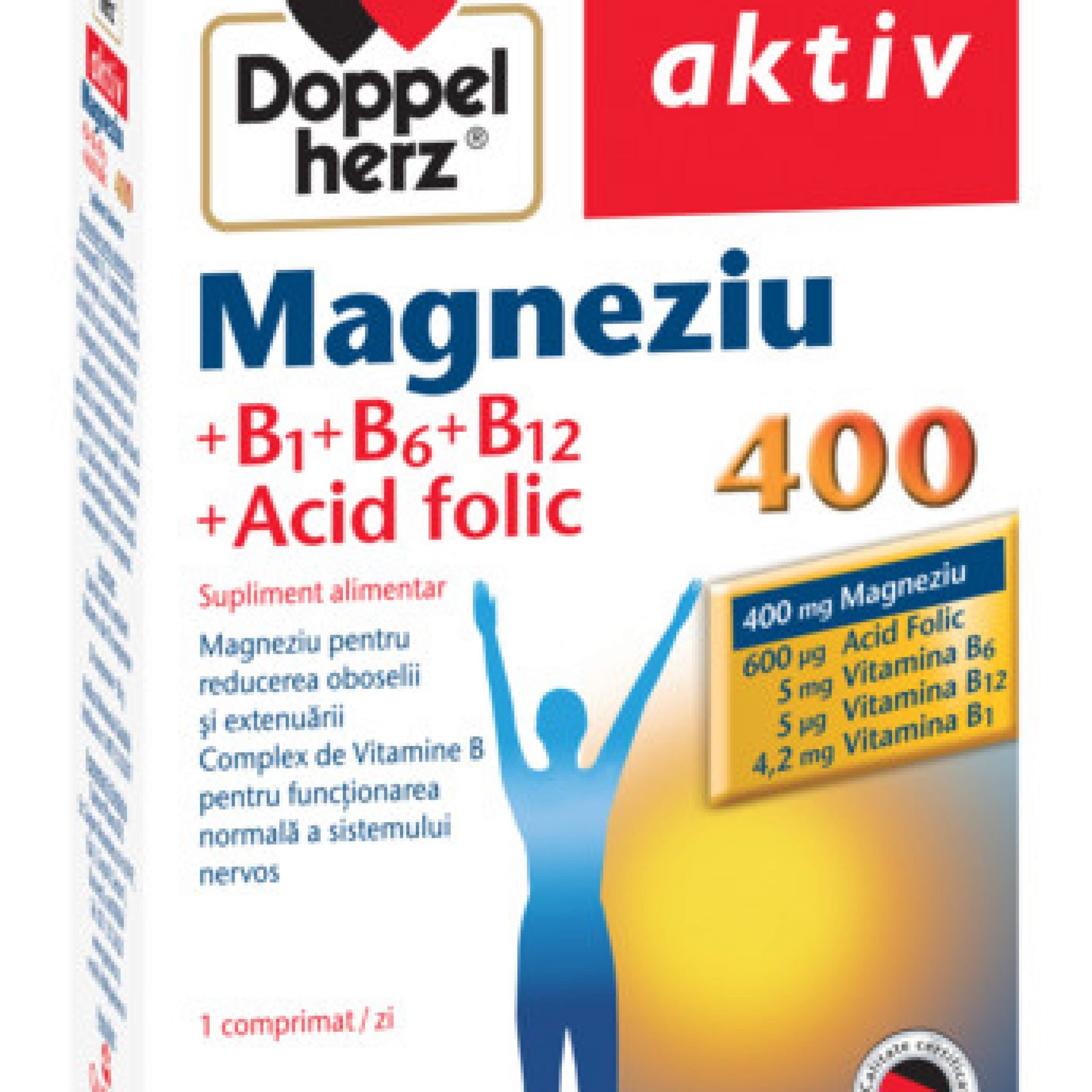 Doppelherz Aktiv Magneziu 400 + B1 + B6 + B12 + Acid Folic, 30 ...